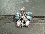 Blue Topaz, Pearl, Sterling Silver Fish Pendant