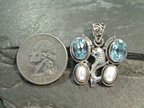 Blue Topaz, Pearl, Sterling Silver Fish Pendant