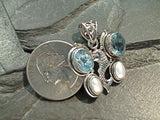 Blue Topaz, Pearl, Sterling Silver Fish Pendant