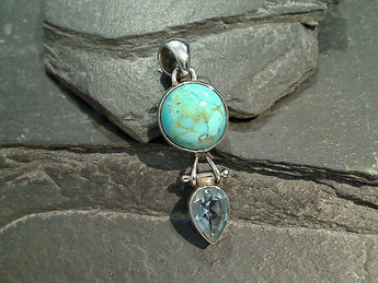 Turquoise, Blue Topaz, Sterling Silver Pendant