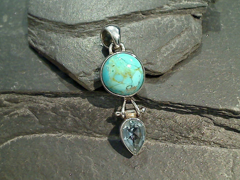 Turquoise, Blue Topaz, Sterling Silver Pendant