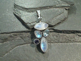 Moonstone, Blue Topaz, Iolite, Sterling Silver Pendant
