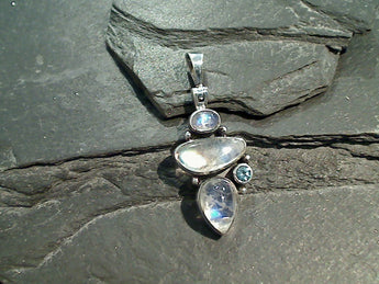 Moonstone, Blue Topaz, Sterling Silver Pendant