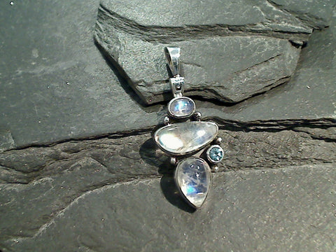 Moonstone, Blue Topaz, Sterling Silver Pendant
