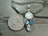 Moonstone, Blue Topaz, Neon Apatite, Sterling Silver Pendant
