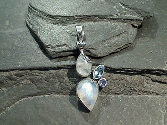 Moonstone, Blue Topaz, Iolite, Sterling Silver Pendant