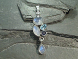 Moonstone, Blue Topaz, Iolite, Sterling Silver Pendant
