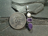 Charoite, Pearl, Amethyst, Sterling Silver Pendant