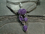 Charoite, Herkimer Diamond, Amethyst, Sterling Silver Pendant
