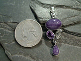Charoite, Herkimer Diamond, Amethyst, Sterling Silver Pendant