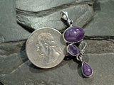 Charoite, Herkimer Diamond, Amethyst, Sterling Silver Pendant