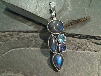 Labradorite, Blue Topaz, Iolite, Sterling Silver Pendant