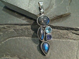 Labradorite, Blue Topaz, Iolite, Sterling Silver Pendant