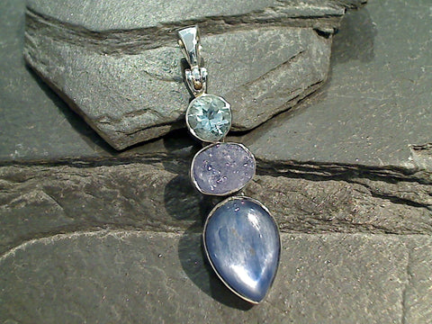 Kyanite, Blue Topaz, Tanzanite, Sterling Silver Pendant