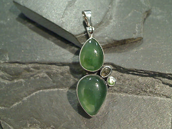 Jade, Peridot, Moldavite, Sterling Silver Pendant