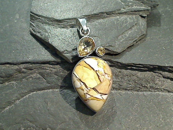 Brecciated Mookaite, Citrine, Sterling Silver Pendant