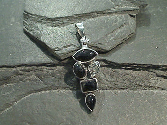 Black Onyx, Herkimer Diamond, Sterling Silver Pendant
