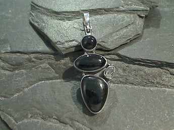 Black Onyx, Herkimer Diamond, Sterling Silver Pendant