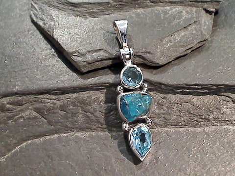 Neon Apatite, Blue Topaz, Sterling Silver Pendant