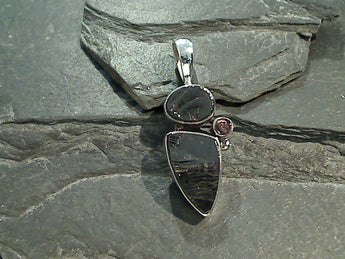 Shungite, Pink Tourmaline, Sterling Silver Pendant