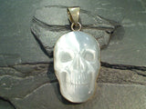 White Fiber Optic Glass, Alchemia Large Skull Pendant