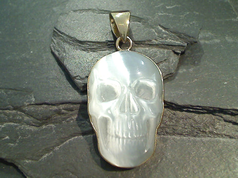 White Fiber Optic Glass, Alchemia Large Skull Pendant