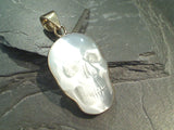 White Fiber Optic Glass, Alchemia Large Skull Pendant