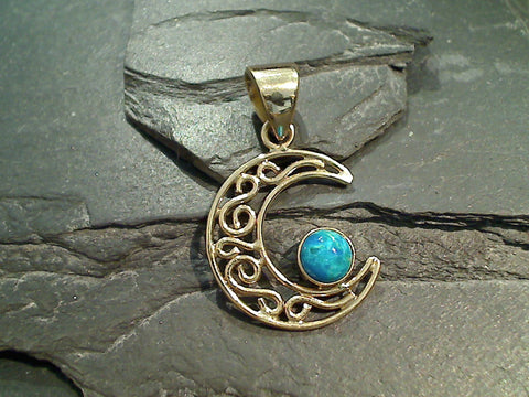 Chilean Blue Opal, Alchemia Crescent Moon Pendant