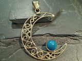 Chrysocolla, Alchemia Large Crescent Moon Pendant With Cut Outs