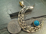 Chrysocolla, Alchemia Large Crescent Moon Pendant With Cut Outs