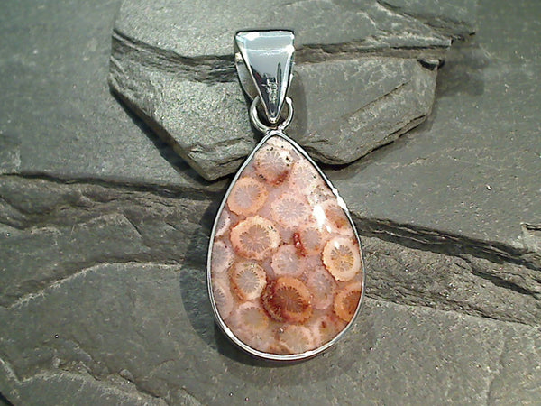 Fossil Coral, Fine Sterling Silver Pendant