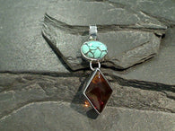 Amber, Turquoise, Sterling Silver Pendant