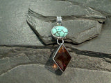 Amber, Turquoise, Sterling Silver Pendant