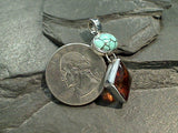 Amber, Turquoise, Sterling Silver Pendant