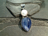 Kyanite, Pearl, Sterling Pendant