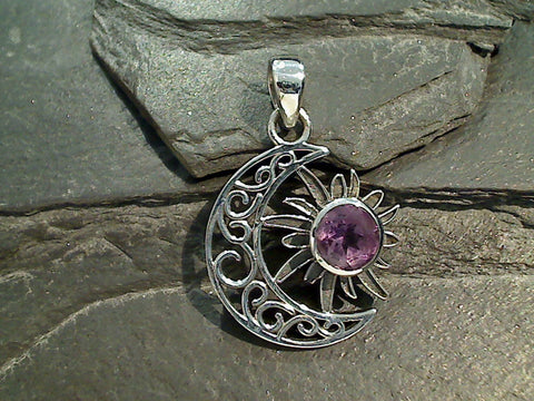 Amethyst, Sterling Silver Sun And Moon Pendant