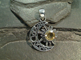 Citrine, Sterling Silver Sun And Moon Pendant