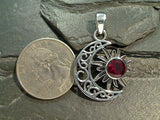Garnet, Sterling Silver Sun And Moon Pendant