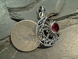 Garnet, Sterling Silver Sun And Moon Pendant