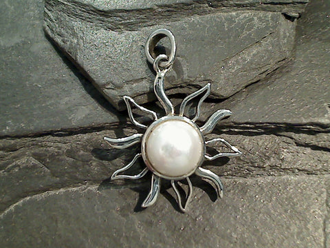 Pearl, Sterling Silver Sun Pendant