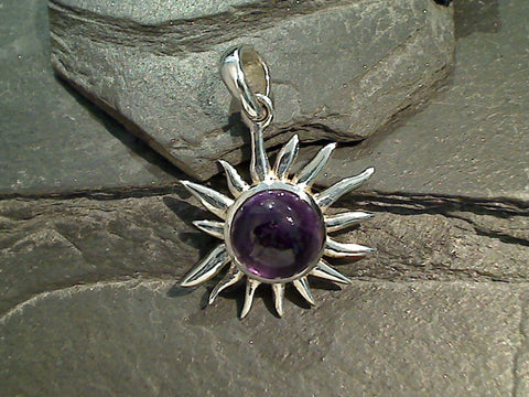 Amethyst, Sterling Silver Sun Pendant