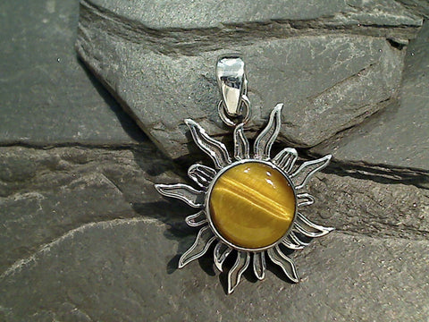 Tiger's Eye, Sterling Silver Sun Pendant