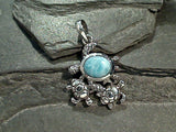 Larimar, Sterling Silver Turtle Family Pendant
