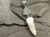 Sea Glass, Biwa Pearl, Sterling Pendant
