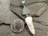 Sea Glass, Biwa Pearl, Sterling Pendant