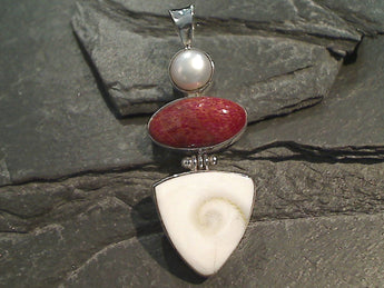 Pearl, Sponge Coral, Sterling Silver Pendant