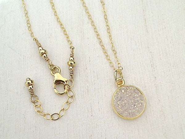 14" - 15" Druzy Quartz, Gold Filled Necklace