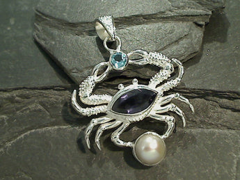 Topaz, Iolite, Pearl, Sterling Silver Pendant