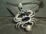 Topaz, Iolite, Pearl, Sterling Silver Pendant