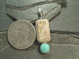Fossil Coral, Turquoise, Sterling Silver Pendant
